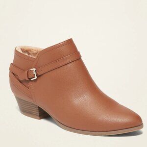 Old Navy Women's Faux-Fur-Lined Chestnut Faux Leather Side Zip Ankle-Strap Boots